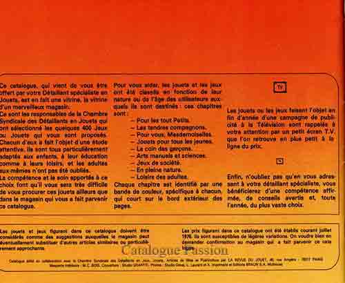 Catalogue Jouets du XXè Siècle 1976